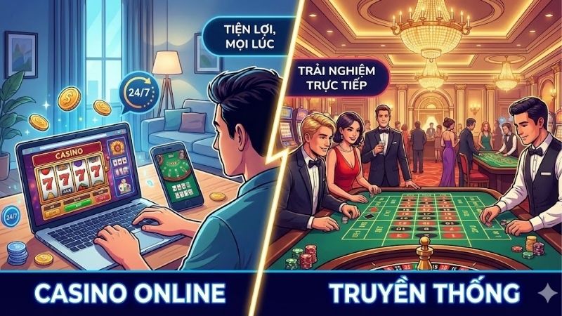 Sự khác biệt giữa Casino online và truyền thống – Những điểm phân biệt quan trọng 2 su-khac-biet-giua-casino-online-va-truyen-thong